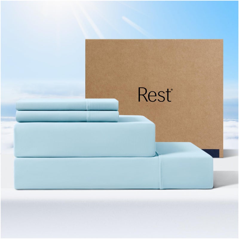 REST Evercool+ Cooling Sheet Set, Full Size, Light Blue, Breathable Bed Sheets for Hot Sleeper and Night Sweats, with Pillowcases, with Ionic+ Self-Cleaning Silver Yarn for Sensitive Skin, 4PCS - Image 1